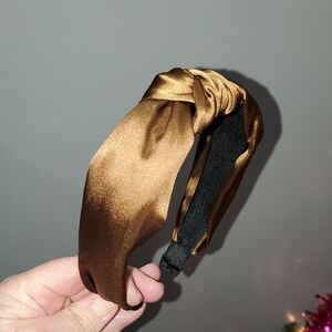 New handmade boutique top knot flexible wide headband shiny brown